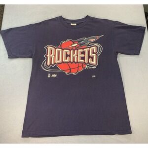Vintage 90's Houston Rockets NBA Blue Logo 7 T Shirt Size Large USA